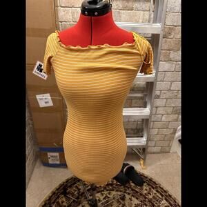 Yellow And White Striped Bodycon Dress Size S
